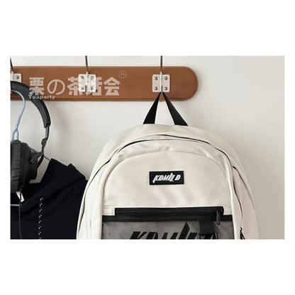 Lettering Buckled Paneled Backpack / Charm / Set - Backpacks