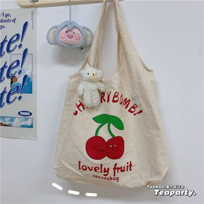 Lettering Cartoon Print Shopper Bag / Charm / Set