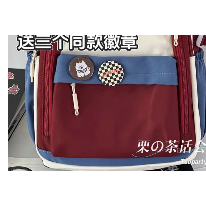 Lettering Color Block Backpack / Bag Charm / Set