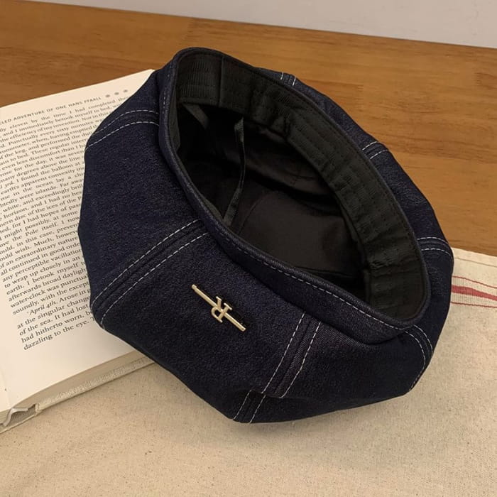 Lettering Denim Beret Hat