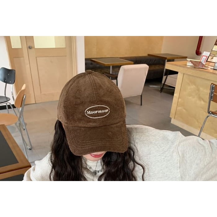 Lettering Embroidered Corduroy Baseball Cap - Hats