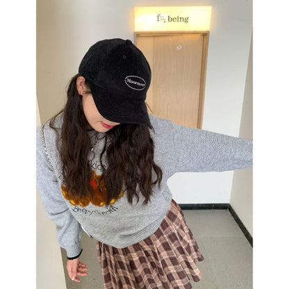 Lettering Embroidered Corduroy Baseball Cap - Hats