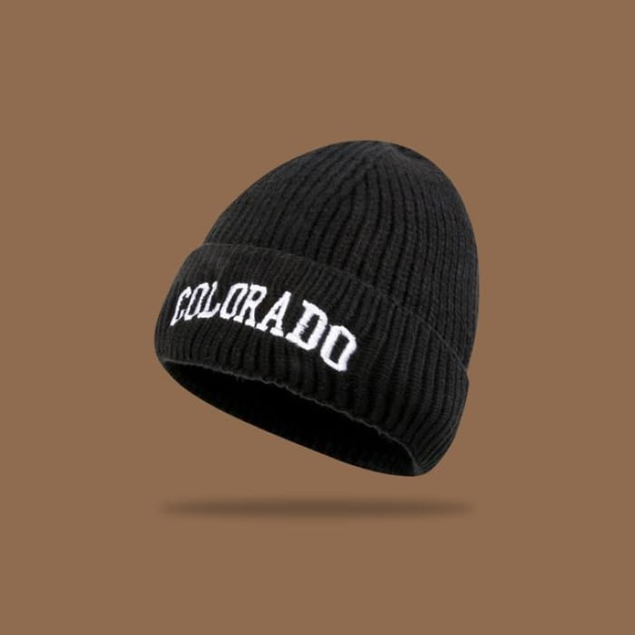 Lettering Embroidered Knit Beanie - Black / M - Hats