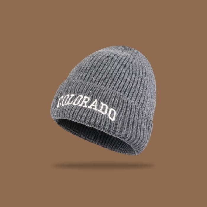 Lettering Embroidered Knit Beanie - Gray / M - Hats