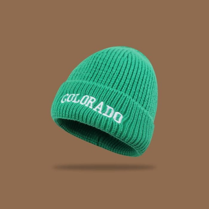 Lettering Embroidered Knit Beanie - Green / M - Hats