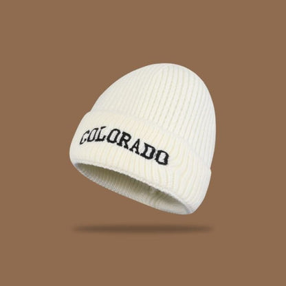 Lettering Embroidered Knit Beanie - Milky White / M - Hats