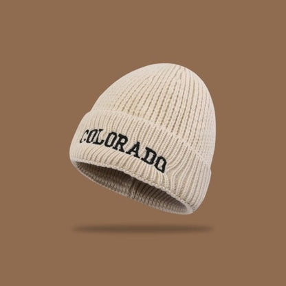 Lettering Embroidered Knit Beanie - Off-White / M - Hats