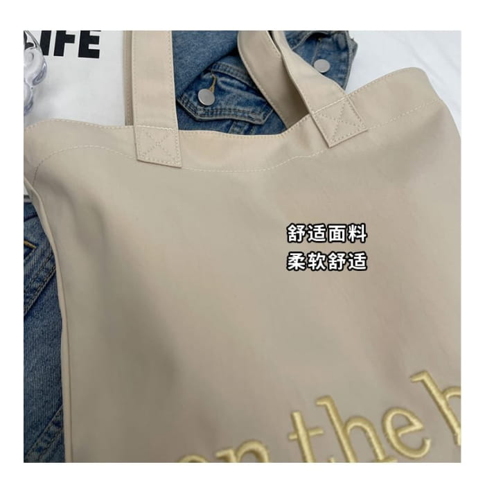 Lettering Embroidered Tote Bag