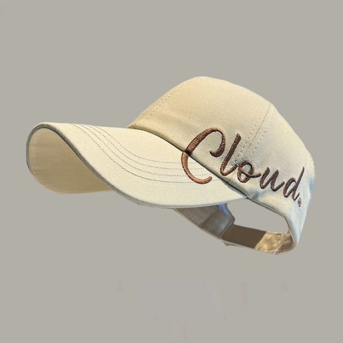 Lettering Embroidered Visor Baseball Cap - Khaki / One Size