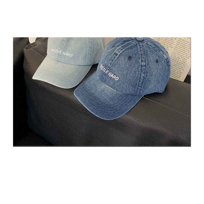 Lettering Embroidered Washed Denim Baseball Cap