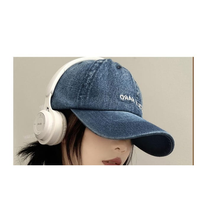 Lettering Embroidered Washed Denim Baseball Cap