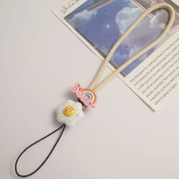 Lettering Fried Egg Phone Strap - Light Pink Sweet - Almond