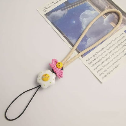 Lettering Fried Egg Phone Strap - Pink Smile - Almond