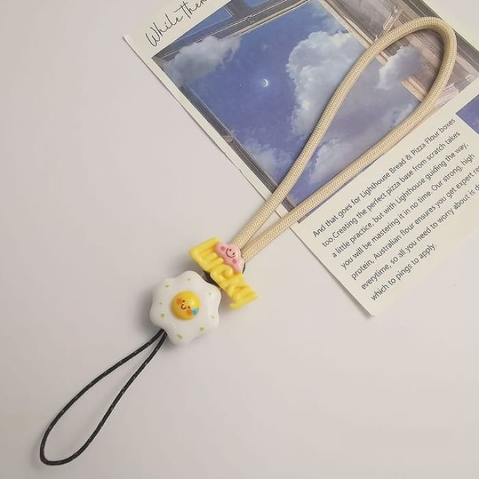 Lettering Fried Egg Phone Strap - Yellow Lucky - Almond