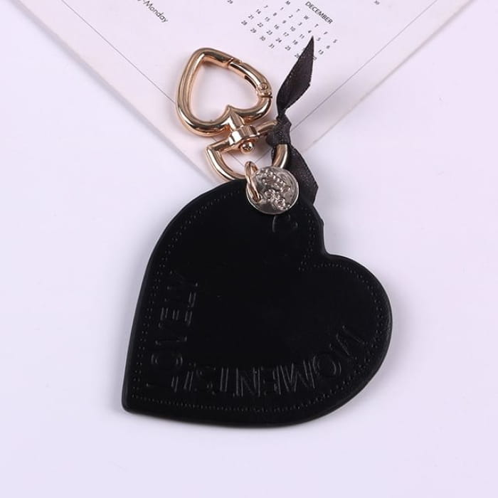 Lettering Heart Faux Leather Keyring - Q264-4 - Black