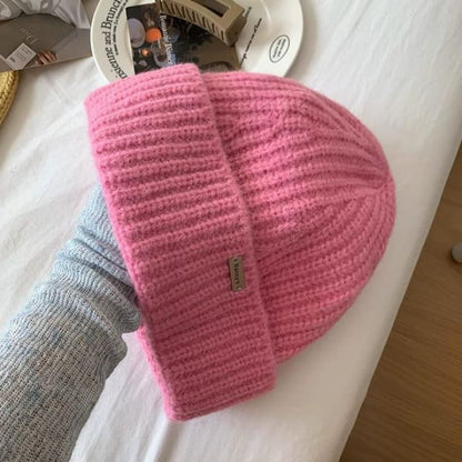 Lettering Knit Beanie - Pink / M