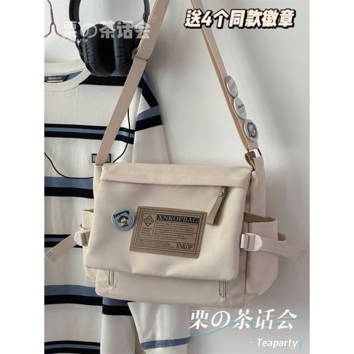 Lettering Label Applique Flap Crossbody Bag - Off-White