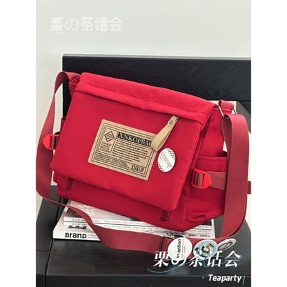 Lettering Label Applique Flap Crossbody Bag - Red