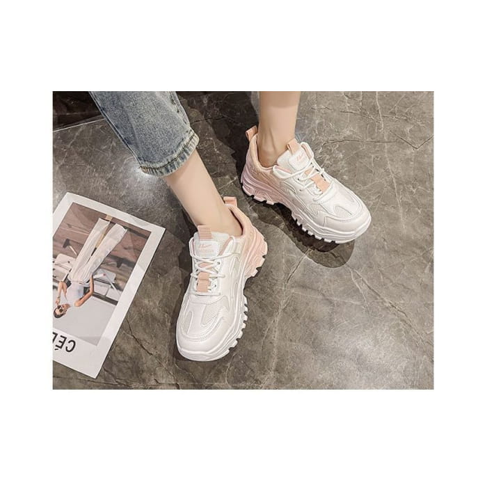 Lettering Label Applique Ombre Platform Sneakers