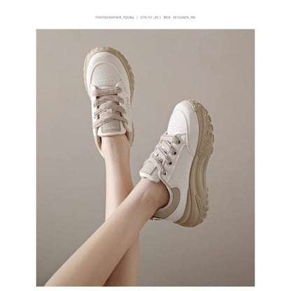 Lettering Lace-Up Platform Sneakers