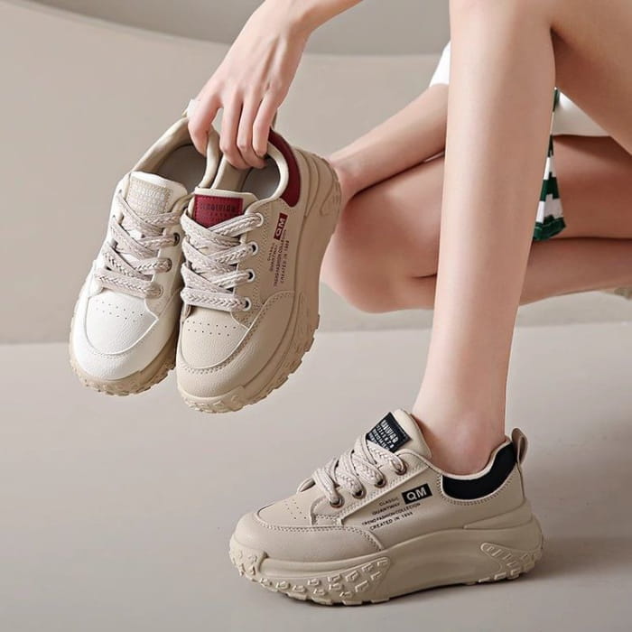 Lettering Lace-Up Platform Sneakers