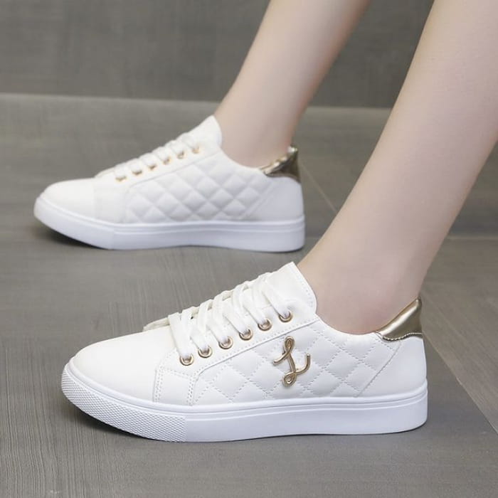 Lettering Lace Up Sneakers - White / 35