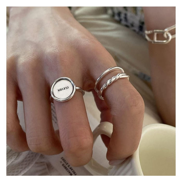 Lettering / Layered Sterling Silver Open Ring - J2907