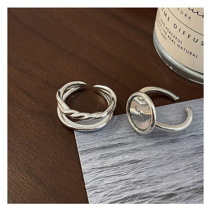 Lettering / Layered Sterling Silver Open Ring - J2907