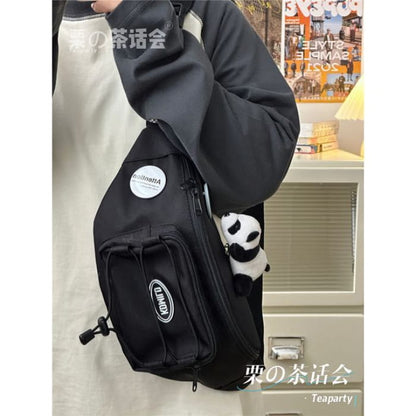 Lettering Logo Drawstring Sling Bag - With Panda Charm