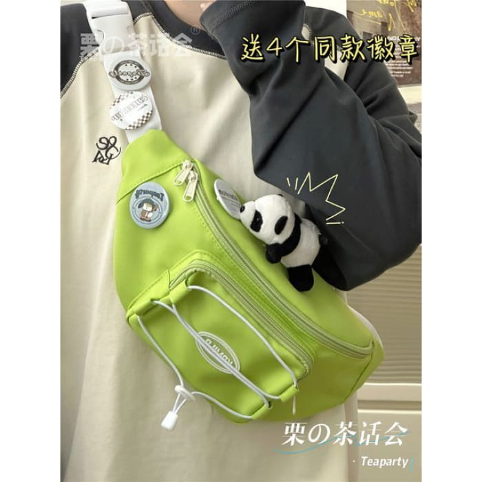 Lettering Logo Drawstring Sling Bag - With Panda Charm