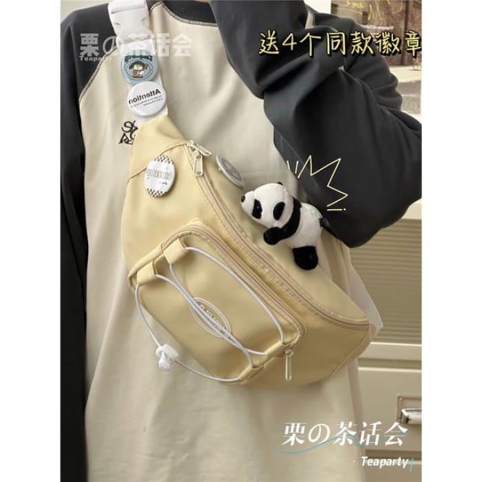 Lettering Logo Drawstring Sling Bag - With Panda Charm