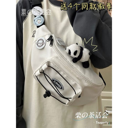 Lettering Logo Drawstring Sling Bag - With Panda Charm