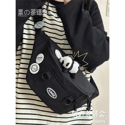 Lettering Logo Sling Bag / Charm / Set - With Panda - Black