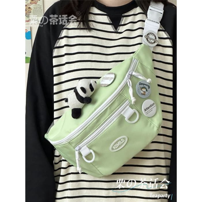 Lettering Logo Sling Bag / Charm / Set - With Panda - Green