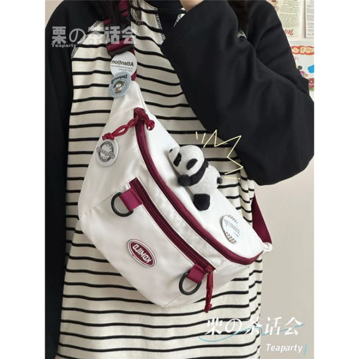 Lettering Logo Sling Bag / Charm / Set - With Panda - White