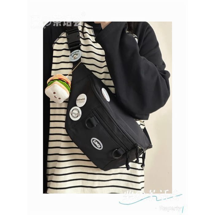 Lettering Logo Sling Bag / Charm / Set - With Toast - Black