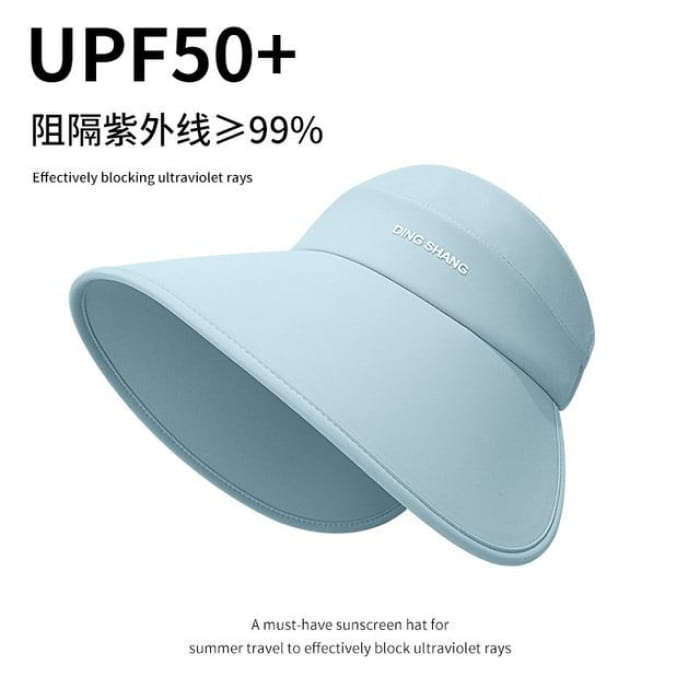 Lettering Open Top Sun Hat - Sky Blue / One Size