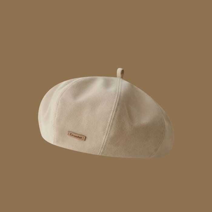 Lettering Plain Beret - Almond / One Size