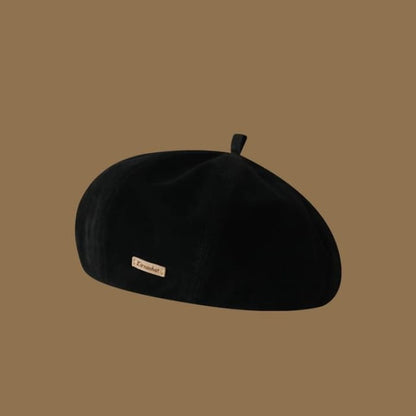 Lettering Plain Beret - Black / One Size