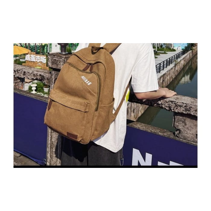 Lettering Print Canvas Backpack