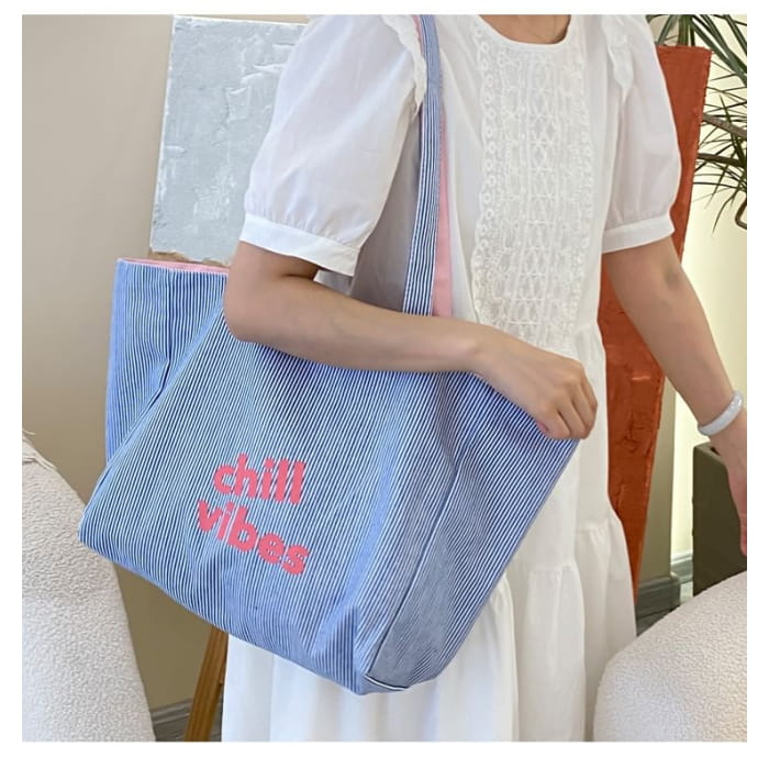 Lettering Print Canvas Tote Bag