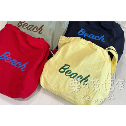 Lettering Print Drawstring Tote Bag / Charm / Set