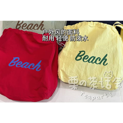 Lettering Print Drawstring Tote Bag / Charm / Set