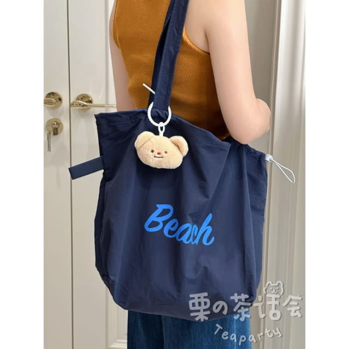 Lettering Print Drawstring Tote Bag / Charm / Set