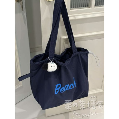 Lettering Print Drawstring Tote Bag / Charm / Set