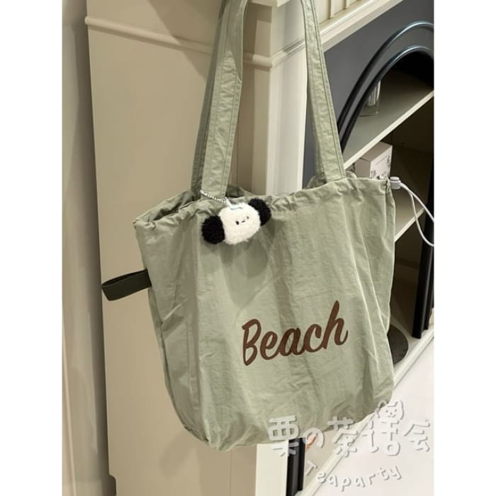 Lettering Print Drawstring Tote Bag / Charm / Set