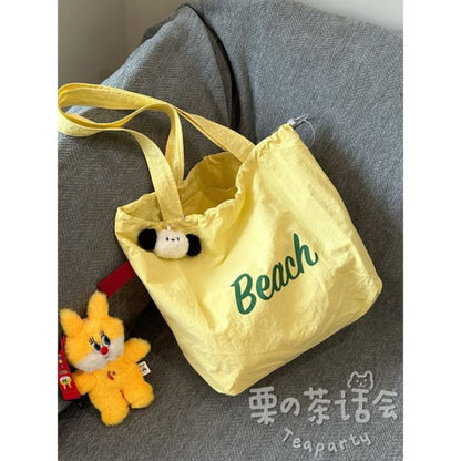 Lettering Print Drawstring Tote Bag / Charm / Set