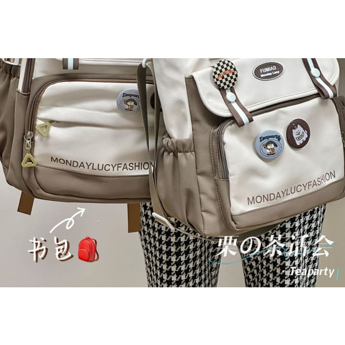 Lettering Print Flap Backpack / Crossbody Tote Bag