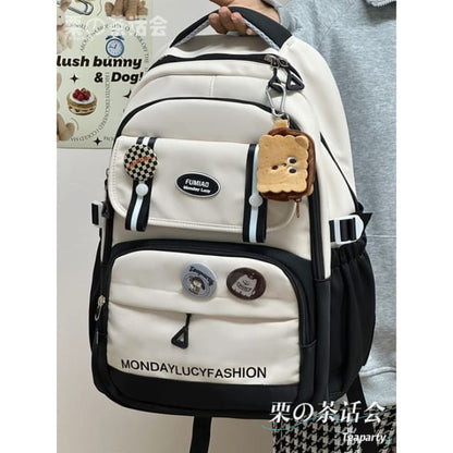 Lettering Print Flap Backpack / Crossbody Tote Bag