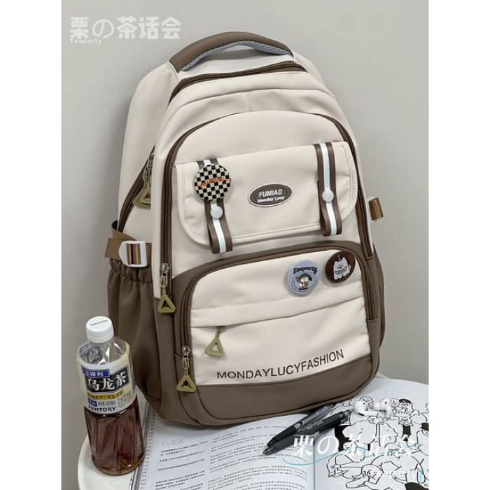 Lettering Print Flap Backpack / Crossbody Tote Bag